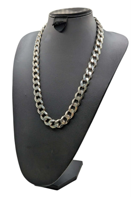 925 HALLMARKED SILVER, HEAVY CURBED CHAIN W/LOBSTER LOCK, 24