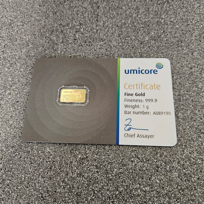 Umicore 1g 999.9 Fine Gold Bar