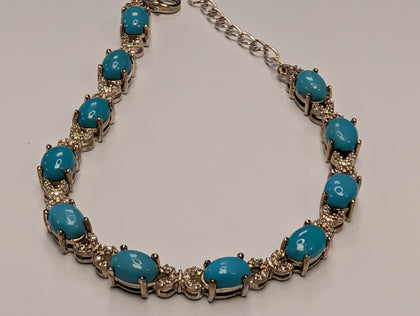 Silver diamond bracelet with turquoise stones