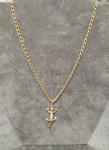 14ct Yellow Gold Curb Chain & Gecko Pendant