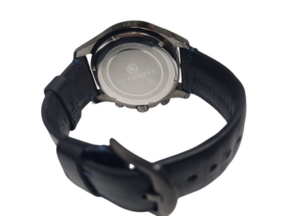 ACCURIST MENS WATCH (7180) WITH BLACK LEATHER STRAP AND BLUE DIAL, CHRONOGRAPH, QUARTZ, BOXED