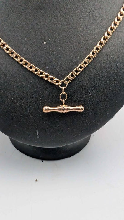 9ct Yellow Gold T-Bar Curb Chain Necklace – 18