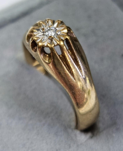 9ct Gold Diamond Signet Ring Size 