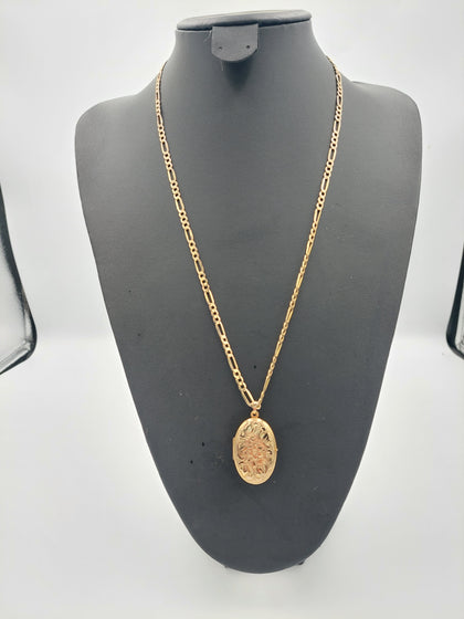 9K Gold Chain with Oval Florist Pendant, 11.2Grams, 375 Hallmarked & Tested, Length: 24