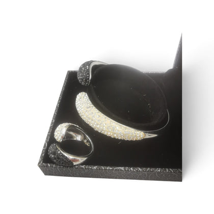Vintage Swarovski Black & White Crystal Bangle & Ring 3