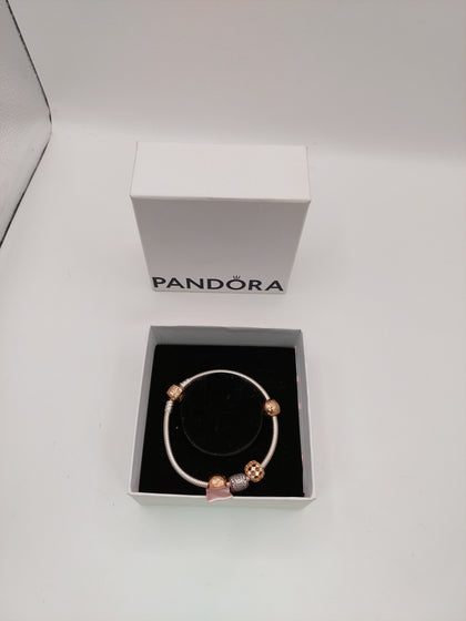 Pandora Bracelet with 4 charms Hallmarked&Tested (Pandora ALE)