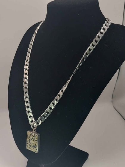 (925 Hallmarked&Tested), 59.4g Silver Chain With Dalmation Jasper Pendant, 22