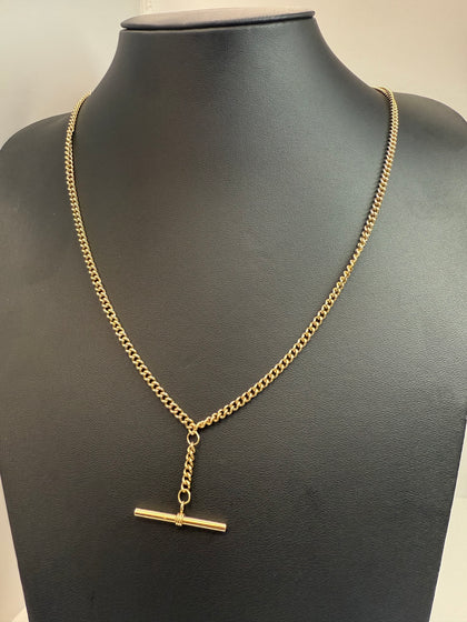 9CT GOLD ALBERT CHAIN WITH T BAR 24