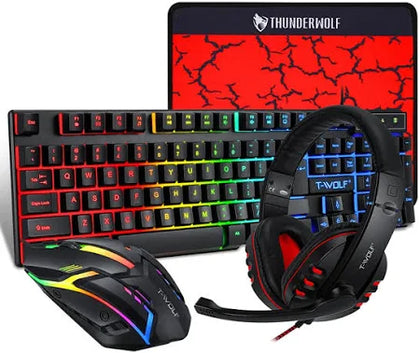 T-WOLF TF800 4 in 1 Gaming Keyboard, Mouse, Headphone, Mouse pad set *MISSING MOUSEPAD*