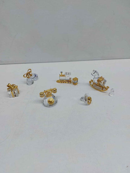 Joblot Bundle Of 6 Swarovski Crystal Figurines: Present, Bells, Trains, Dummy, Train, Horse (Snapped Tail)