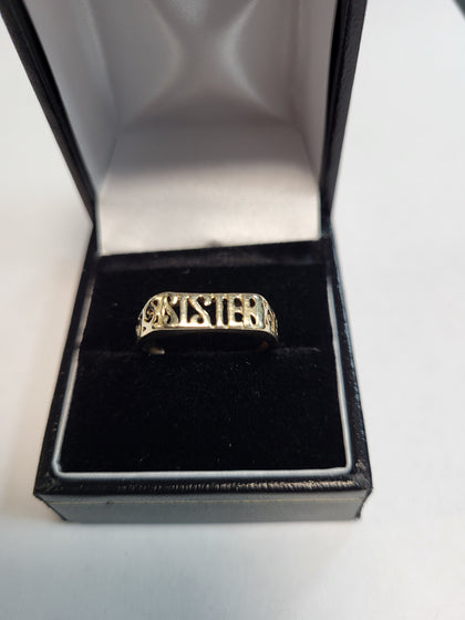 9ct Yellow Gold Sister Ring - Size P - 1.57G