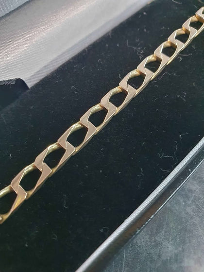 9ct Yellow Gold Flat Curb Square Link Bracelet - 8