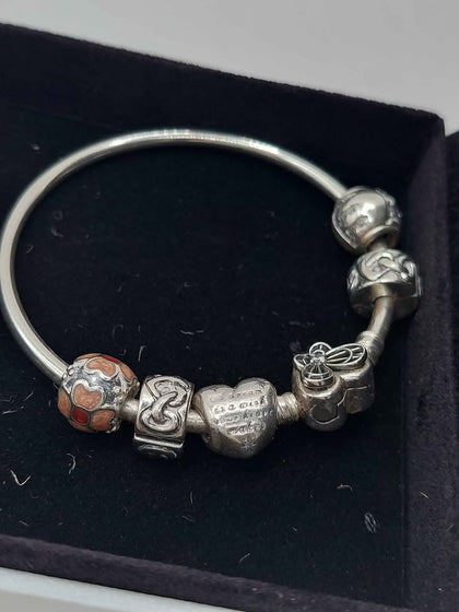 Pandora womens bangle with 5 charms - silver - 925
