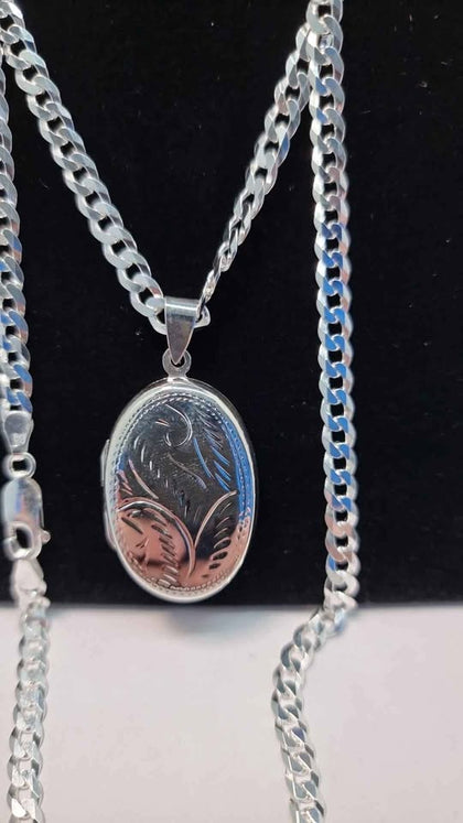 925 Sterling Silver Chain Necklace With Oval Opening Locket - 24