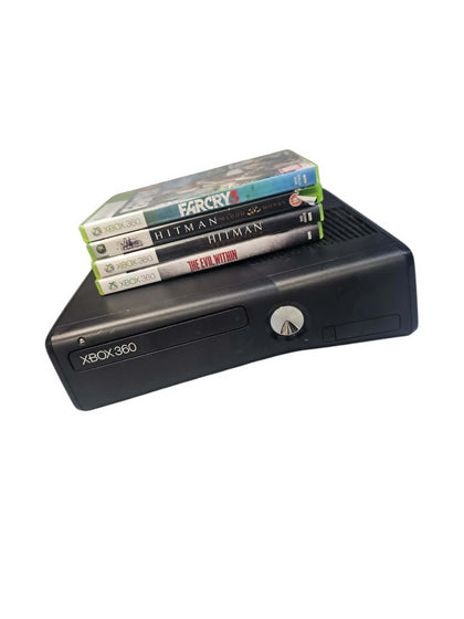 Microsoft Xbox 360 S Console w/ 2 Controllers & 4 Games Bundle - Black
