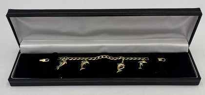 9ct 375 yellow gold curb style 6.7G DOLPHIN BRACELET 6'', Hallmarked