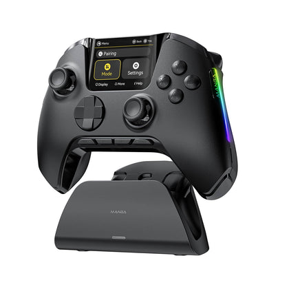 Manba One Wireless Game Controller with Interactive Screen for Switch/Windows PC/iOS/Android, Hall Effect Stick and Trigger with Charging Pad (Black)
