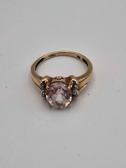 9ct Yellow Gold Ring With Large Pink Stone – Size P – 3.24 Grams Ladies Dress Ring