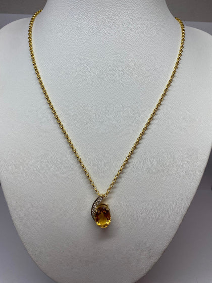 9ct gold necklace with citrine stone
