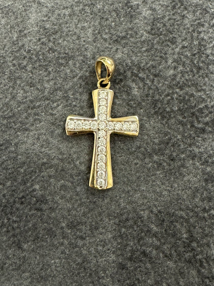 9ct Yellow Gold & Clear Stones Cross