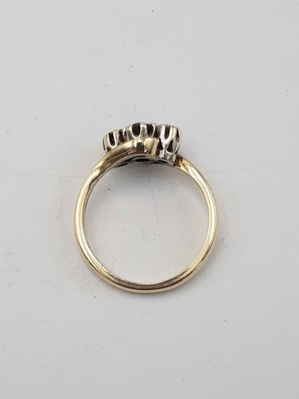 9ct Yellow Gold Amethyest & Cubic Zirconia Trio Ring - Size O - 3.27 Grams