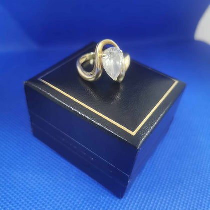 14ct Marquise Cut CZ Gold Ring (585 Hallmarked & Tested) Size:P, Weight: 5.7 Grams - Box Included