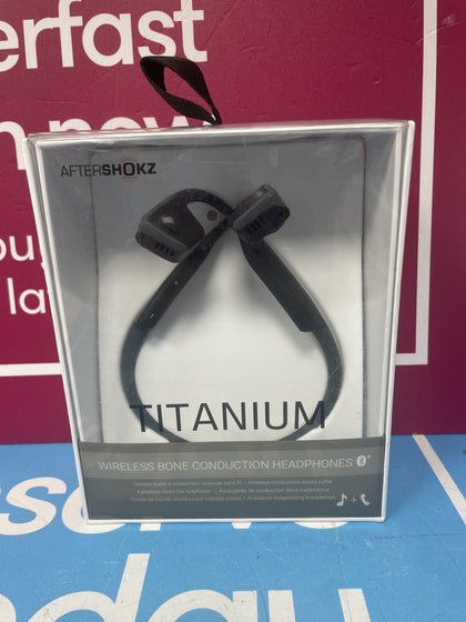 Aftershokz Trekz Titanium - Headphones with Mic - Open Ear - Behind-the-neck Mount - Bluetooth - Wireless - Black, Slate Gray.