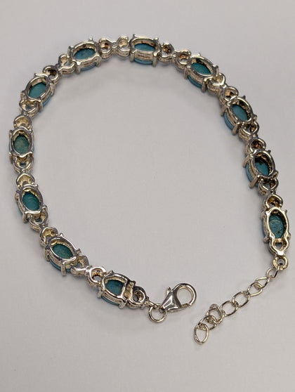 Silver diamond bracelet with turquoise stones