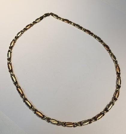 9ct Tri Colour Gold Hugs And Kisses (xoxo) Chain - 17