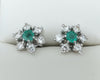 18ct White Gold Diamond & Emerald Vintage Flower Cluster Earrings