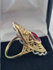 14ct Yellow And White Gold Marquise Red Gemstone Patterned Fancy Ring - Size R - 3.90 Grams