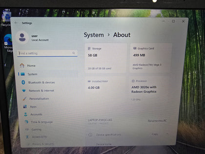 lenovo laptop 4g3 4gb  64bg