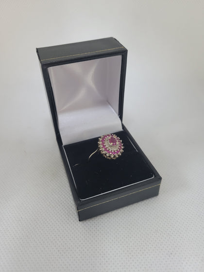 9K Gold Diamond Ring with Purple Stones & Large Purple Centre Stone,  Size: P, Box Included