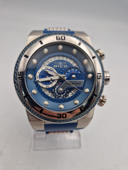 Invicta S1 rally Chronograph quartz mens blue watch with rubber strap.