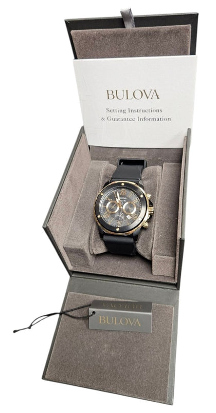 Bulova Marine Star Chronograph Black Dial Men's Watch - Boxed