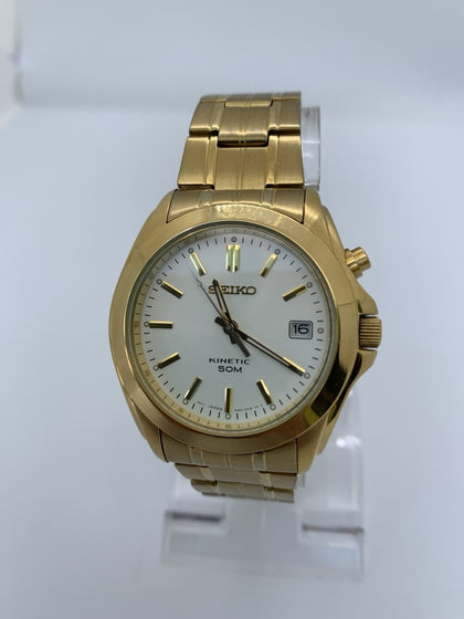 Seiko Kinetic 5M62-OAVO Automatic. Gold With White Dial ***Boxed***