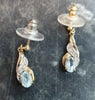 9ct yellow Gold Dangle Earrings with Pale Blue & Clear Stones - 1.7g