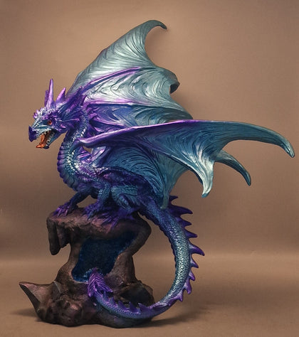 Blue Dragon stood on rock that lights up Boxed and Brand New stands 18'' High