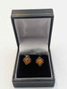 Pair Of Square 9ct Yellow Gold Honey Amber Earrings - 2.04 Grams