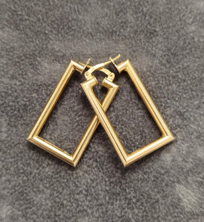 9ct Yellow Gold Hollow Rectangular Hoop Earrings