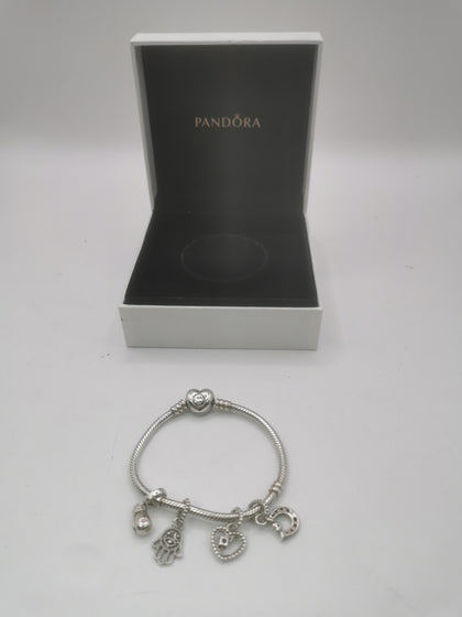 Pandora Bracelet with 4 Charms Hallmarked(ALE) Boxed