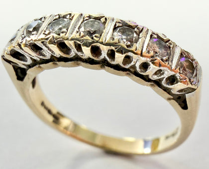 9ct yellow gold half eternity ring with 7 stone diamond size L 1/2
