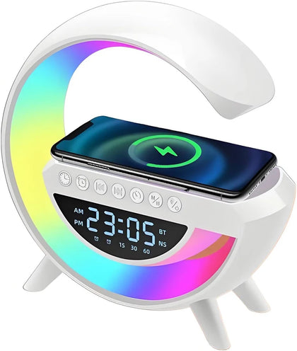 LED Portable Speaker with Alarm Clock and Wireless Charging