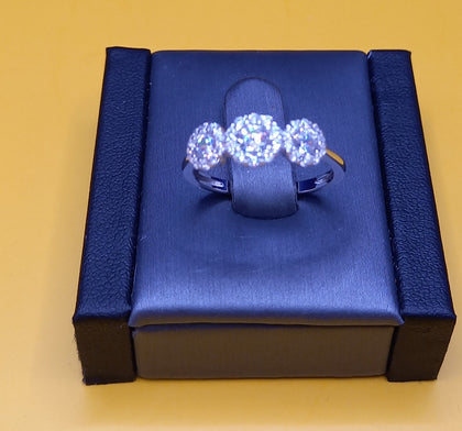 Silver 3 Flower Band Ring Size-P