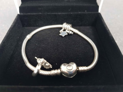 ** SALE ** Women's Pandora Silver Bracelet & 3 Individual Charms