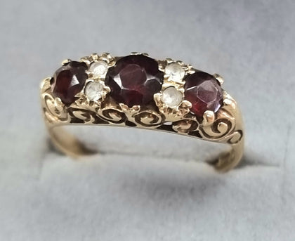 9ct Gold Ring with Red + CZ Stones Size Q