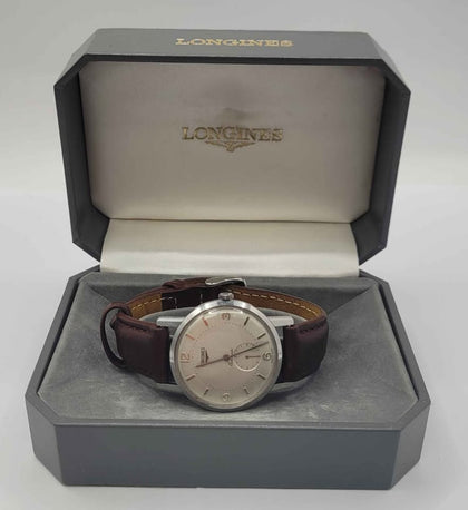 1970's Longines Automatic Movement Watch Boxed With Brown Leather Strap