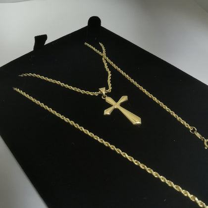 14K Gold Chain 585 Hallmarked 2.4g, 9k Pendant Cross 0.64g - 18
