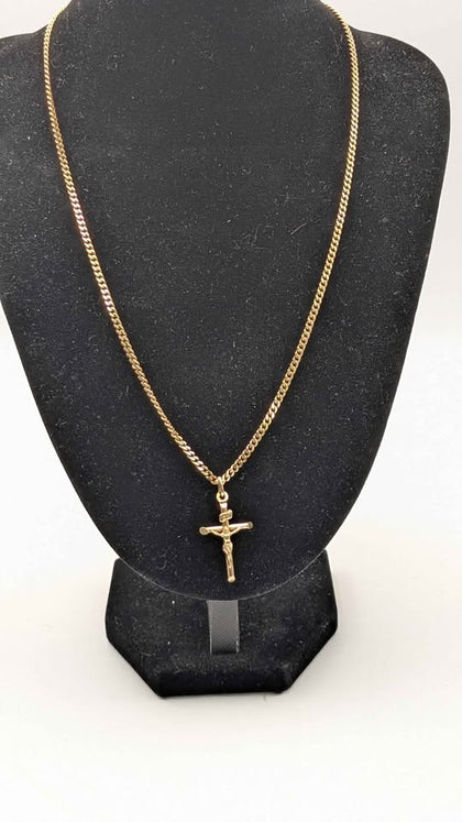 9ct Yellow Gold Curb Chain Necklace With Crucifix Pendant - 10.36 Grams - 20