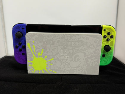 nintendo switch oled splatoon console edition blue and yellow joy con